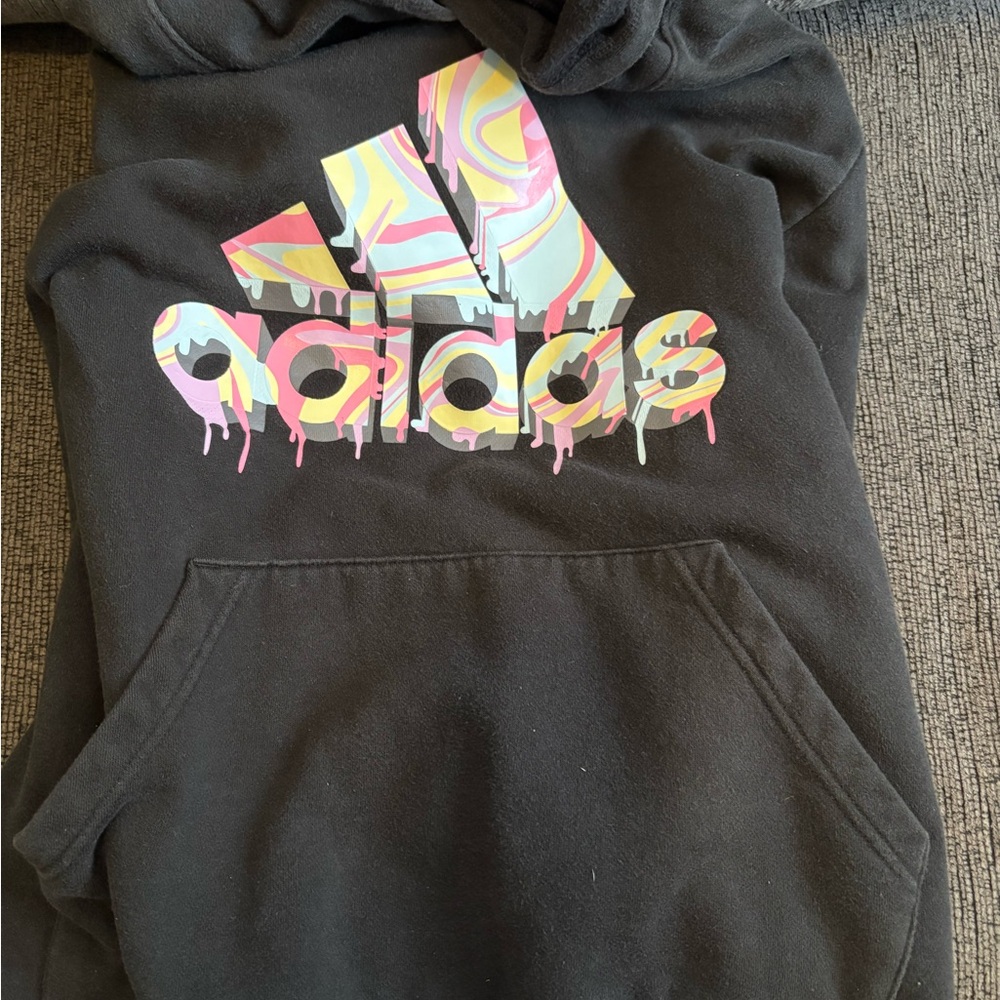 adidas Black Hoodie with Pastel Swirl Drip Logo